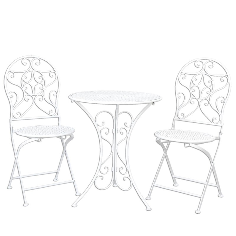 Clayre & Eef Bistro Set Bistro Table Bistro Chair Set of 3 Ø 60x70 White