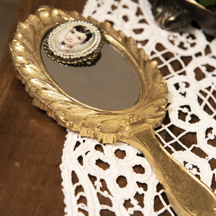 Clayre & Eef Specchio a mano 12x23 cm Color oro Plastica Vetro Leopardo
