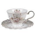 Clayre & Eef Cup and Saucer 220 ml White Porcelain Round Flowers