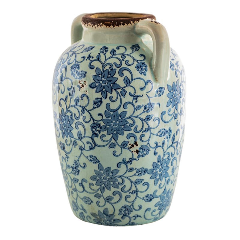 Clayre & Eef Vase 16x15x24 cm Bleu Marron Céramique Rond Fleurs