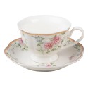 Clayre & Eef Cup and Saucer Set of 2 220 ml White Pink Porcelain