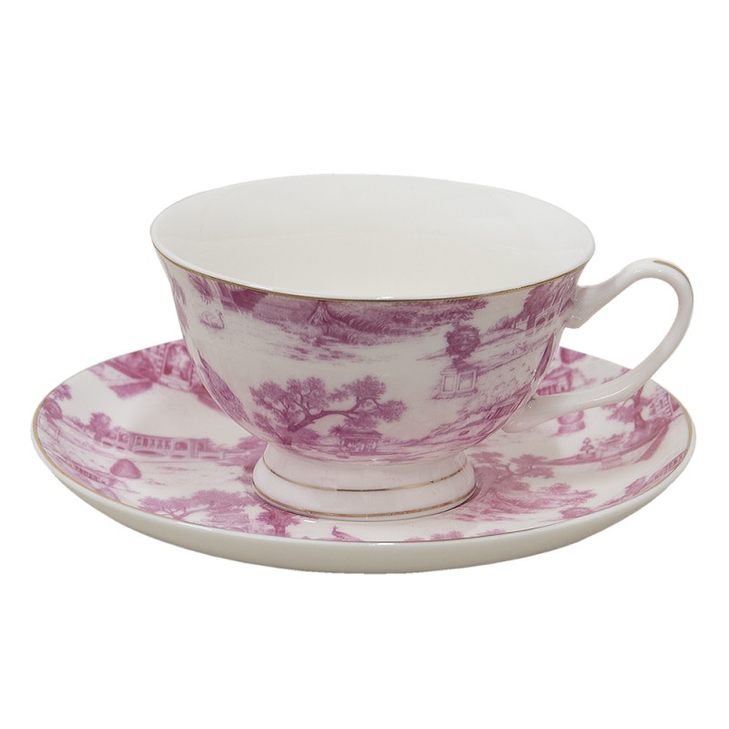 Clayre & Eef Cup and Saucer 250 ml Pink Porcelain