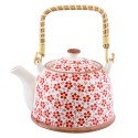 Clayre & Eef Teapot with Infuser 700 ml Red Ceramic Round Flowers