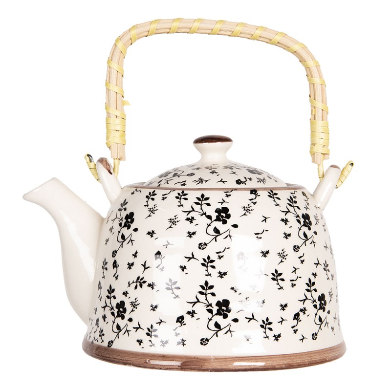 Clayre & Eef Teapot with Infuser 800 ml Beige Black Porcelain Round Flowers