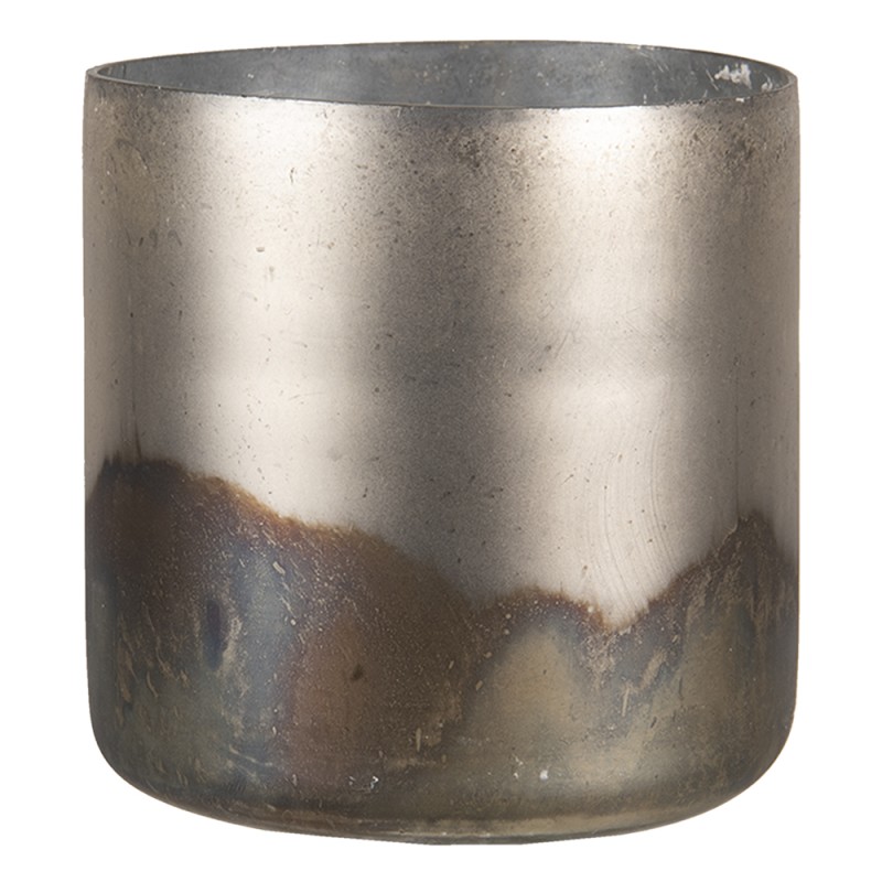Clayre & Eef Teelichthalter Ø 10x11 cm Goldfarbig Grau Glas Rund