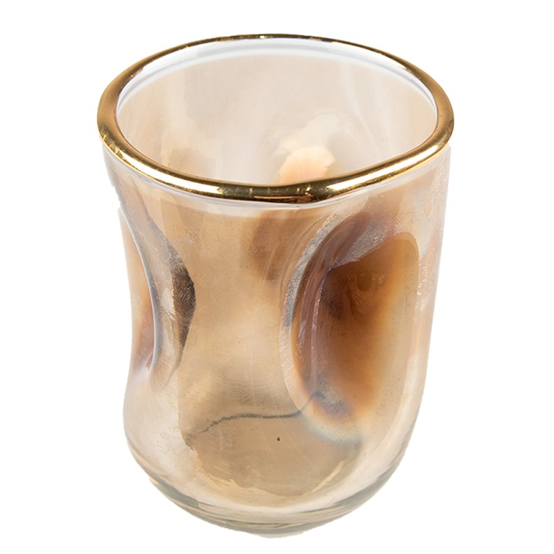 Clayre & Eef Tealight Holder Ø 7x10 cm Gold colored Glass