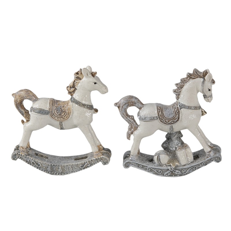 Clayre & Eef Figurine Set of 2 Horse 8 cm White Polyresin