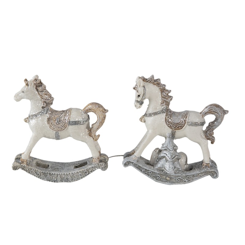 Clayre & Eef Statuette Set di 2 Cavallo 8 cm Bianco Poliresina