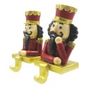 Clayre & Eef Hook Christmas Stocking Set of 2 Nutcracker 12 cm Red Gold colored Plastic