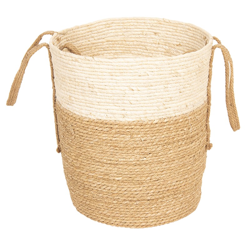 Clayre & Eef Storage Basket Set of 3 Ø 40x46 cm Beige Seagrass Round
