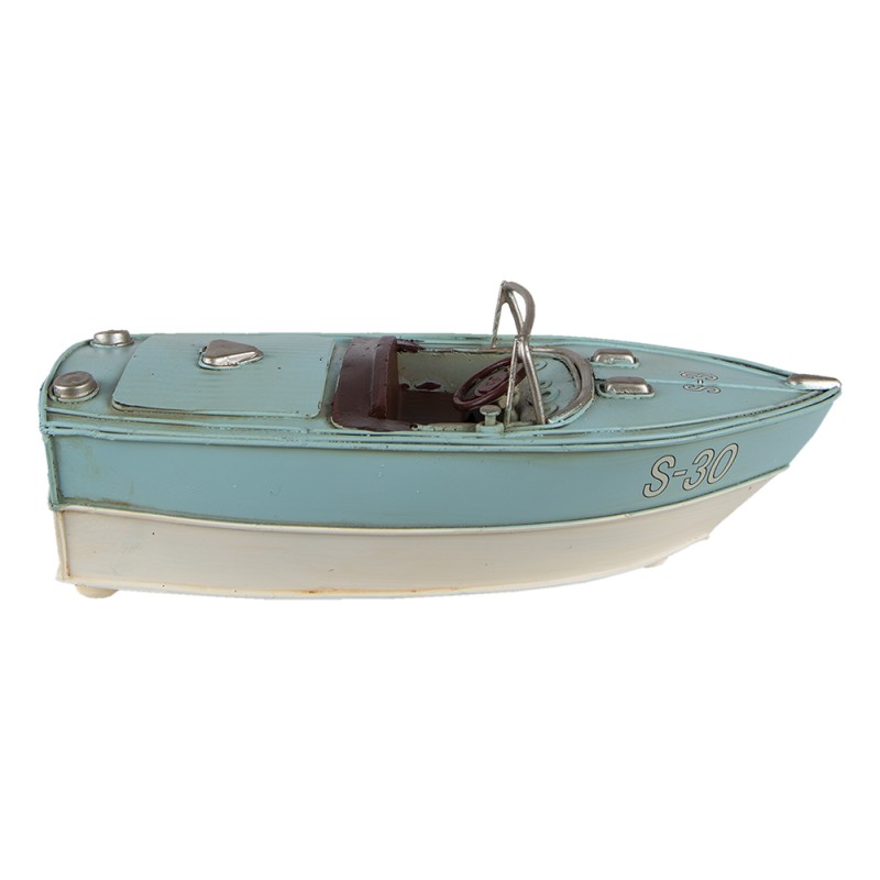 Clayre & Eef Miniatura decorativa Barca 24x11x9 cm Turchese Beige Ferro
