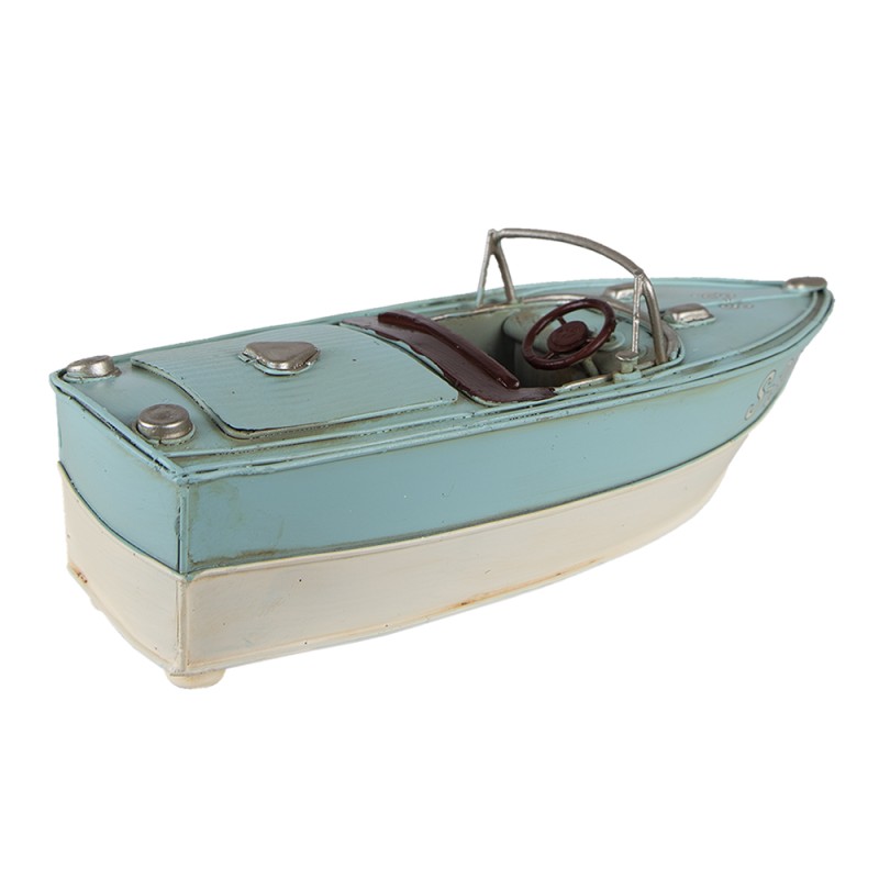 Clayre & Eef Miniatura decorativa Barca 24x11x9 cm Turchese Beige Ferro