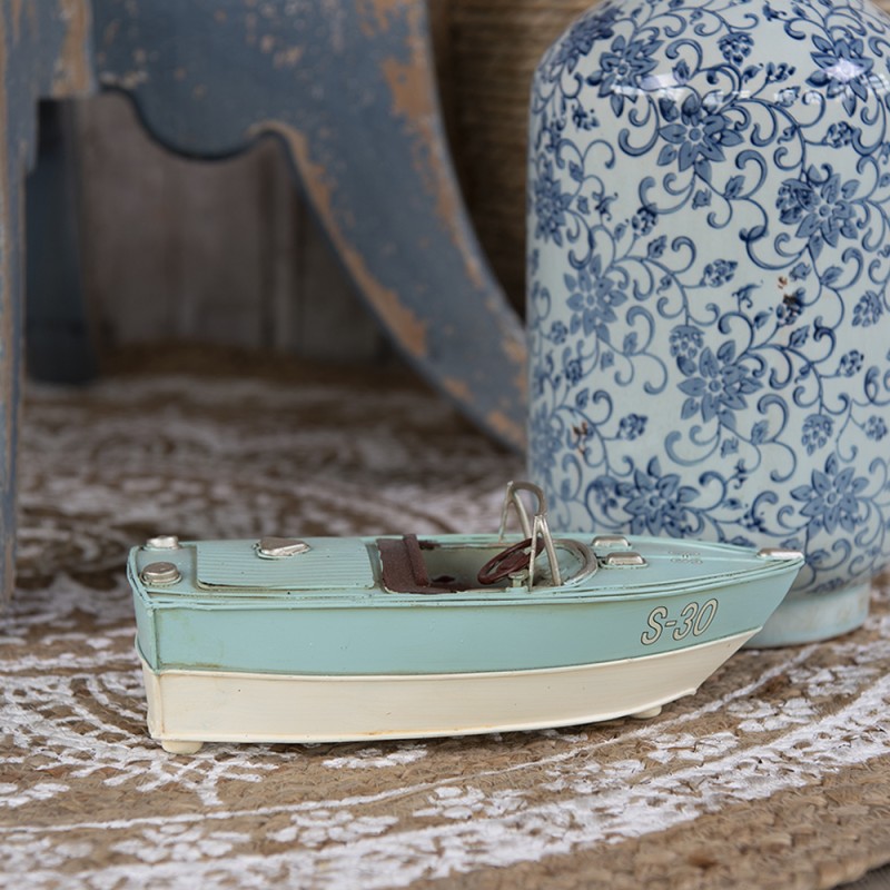 Clayre & Eef Decorative  Miniature Boat 24x11x9 cm Turquoise Beige Iron