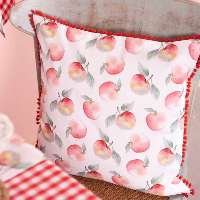 Clayre & Eef Cushion Cover 40x40 cm White Red Cotton Square Apple