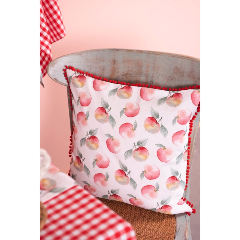 Clayre Eef Cushion Cover 40x40 cm White Red Cotton Square Apple