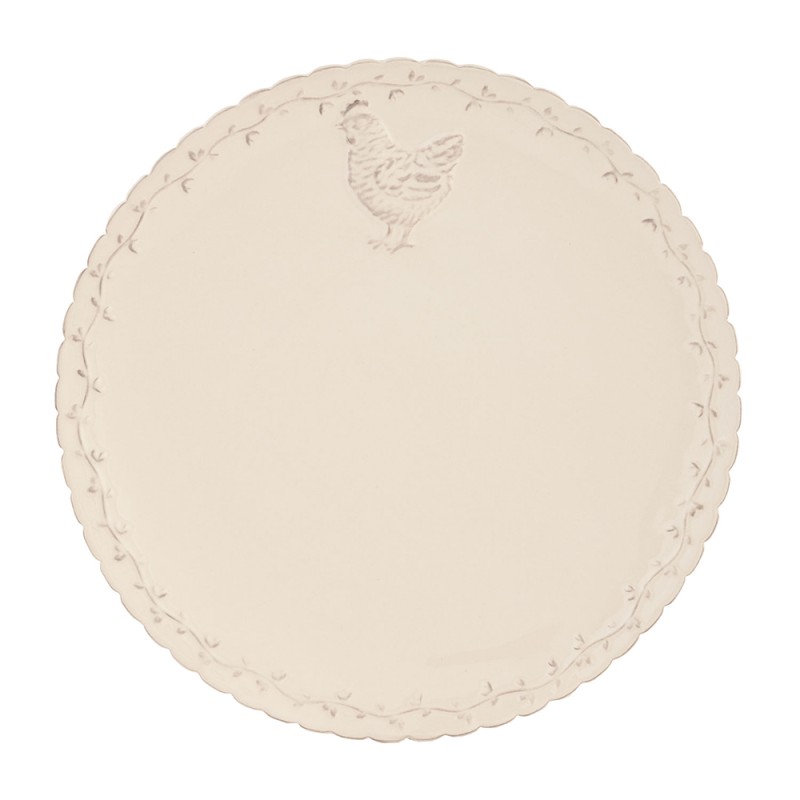 Clayre & Eef Dinerbord  Ø 26 cm Beige Keramiek Rond Kip