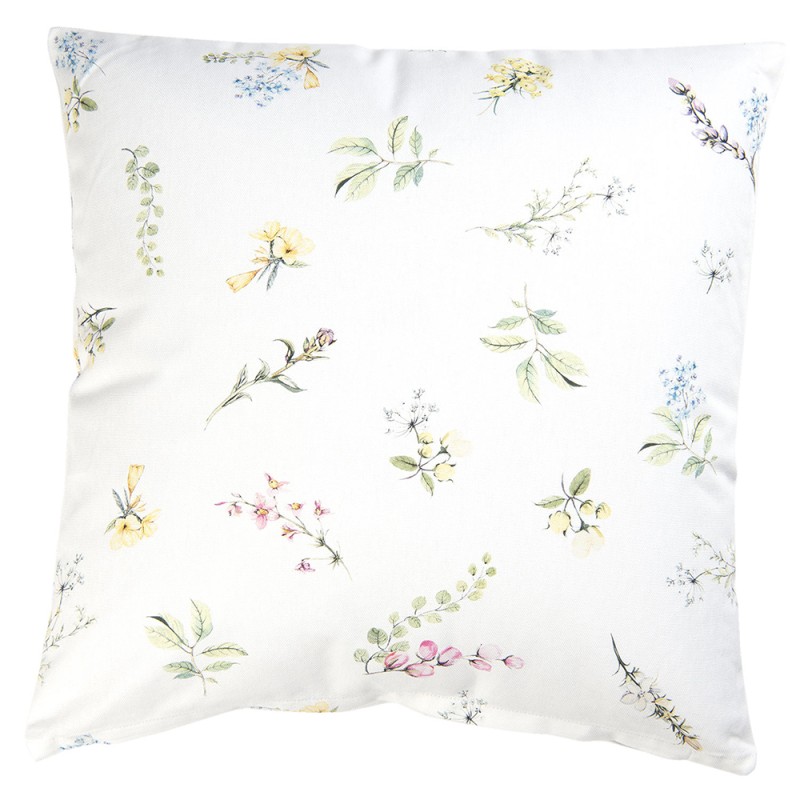 Clayre & Eef Cushion Cover 40x40 cm White Cotton Square Flowers