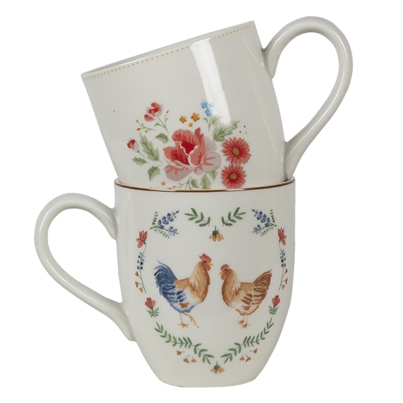 Clayre & Eef Mug 200 ml Beige Pink Ceramic Round Roses