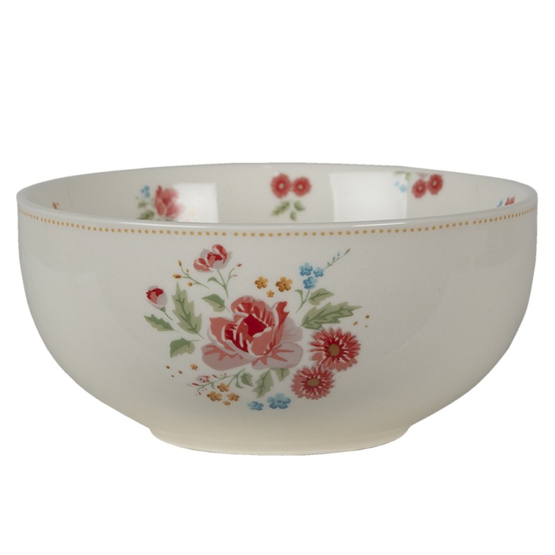 Clayre & Eef Soup Bowl Ø 14 cm Beige Pink Ceramic Round Roses