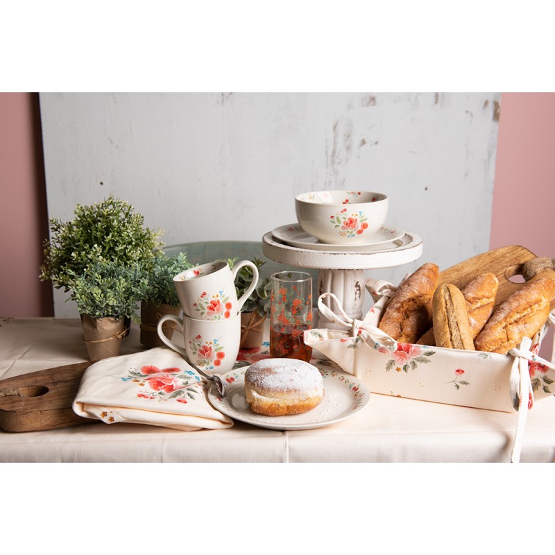 Clayre & Eef Soup Bowl Ø 14 cm Beige Pink Ceramic Round Roses