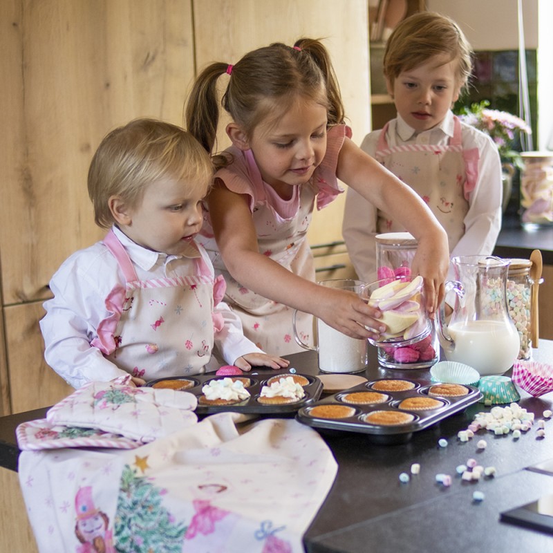 Clayre & Eef Grembiule da cucina per bambini 48x56 cm Beige Rosa  Cotone Schiaccianoci