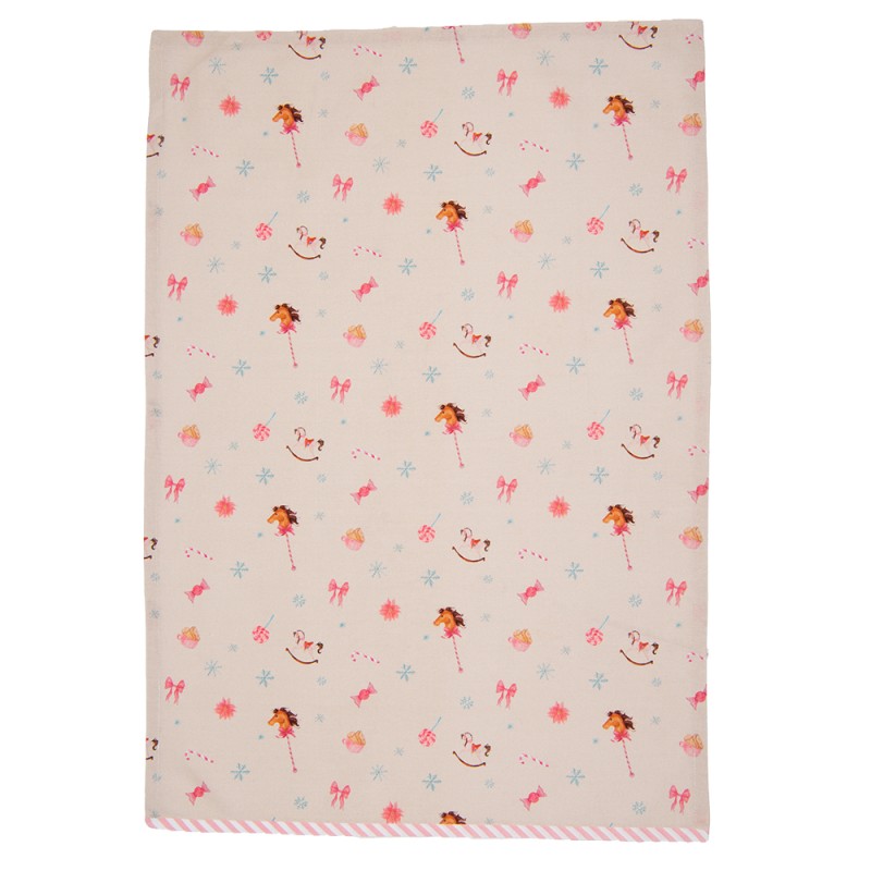 Clayre & Eef Tea Towel  50x70 cm Beige Pink Cotton Rocking Horse