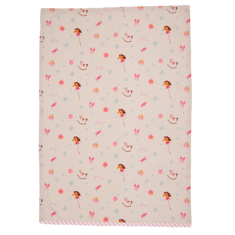 Clayre & Eef Torchon 50x70 cm Beige Rose Coton Cheval à bascule