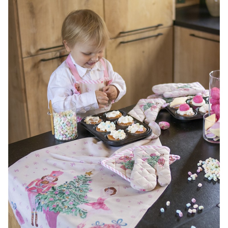 Clayre & Eef Tea Towel  50x70 cm Beige Pink Cotton Rocking Horse