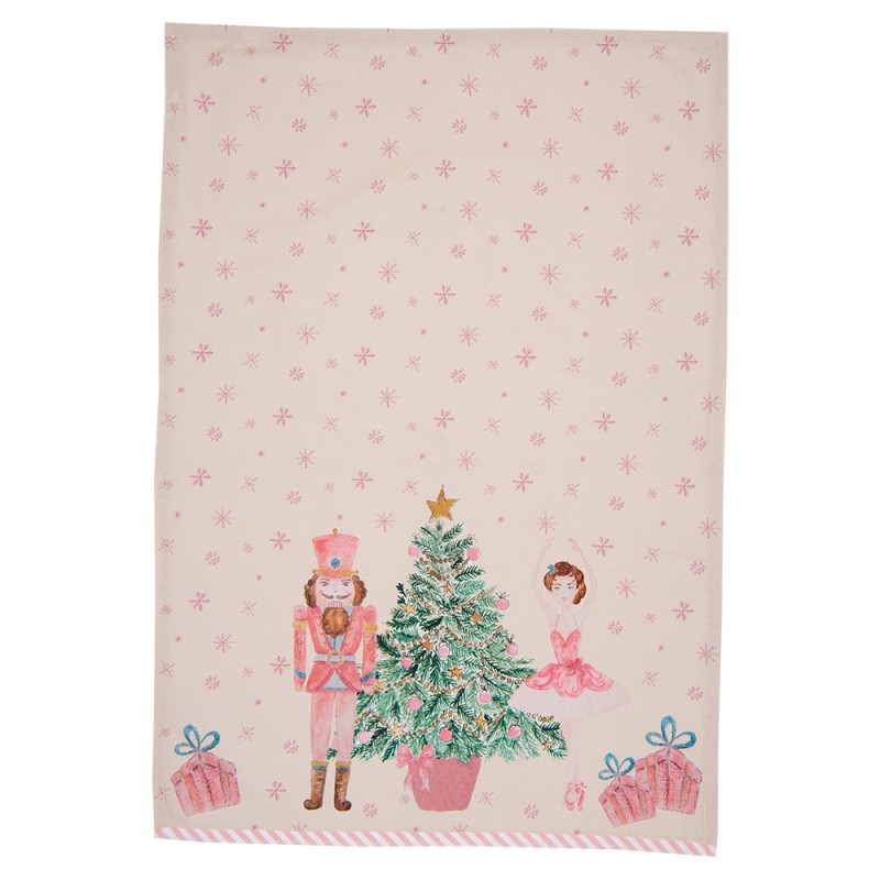 Clayre & Eef Tea Towel  50x70 cm Beige Pink Cotton Nutcracker