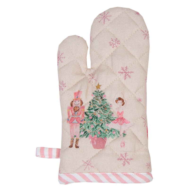 Clayre & Eef Gant de four pour enfants 12x21 cm Beige Rose Coton Casse-noisette