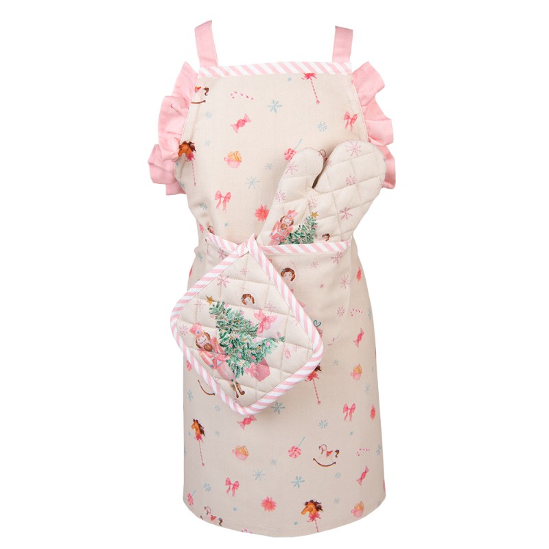 Clayre & Eef Kids' Oven Mitt 12x21 cm Beige Pink Cotton Nutcracker