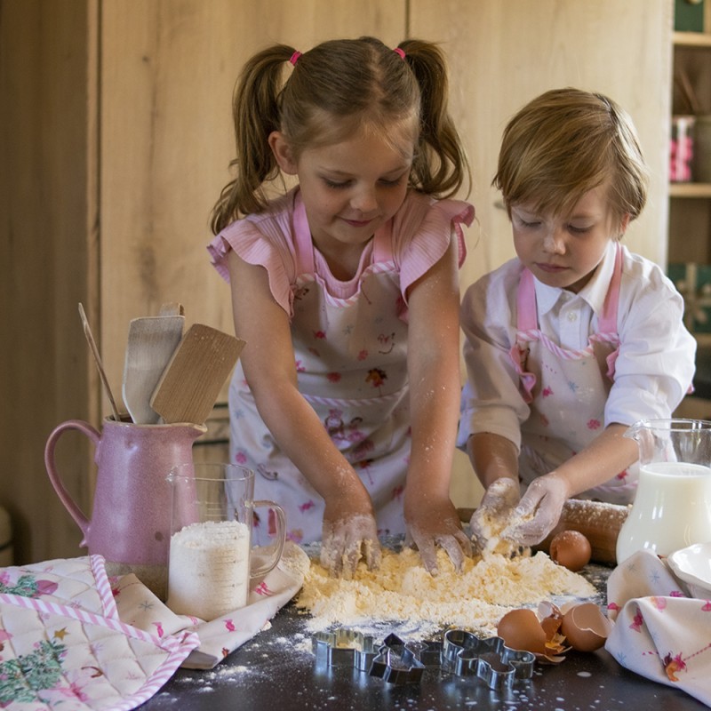 Clayre & Eef Asciugamani da cucina Ø 80 cm Beige Rosa  Cotone Rotondo Cavallo a dondolo