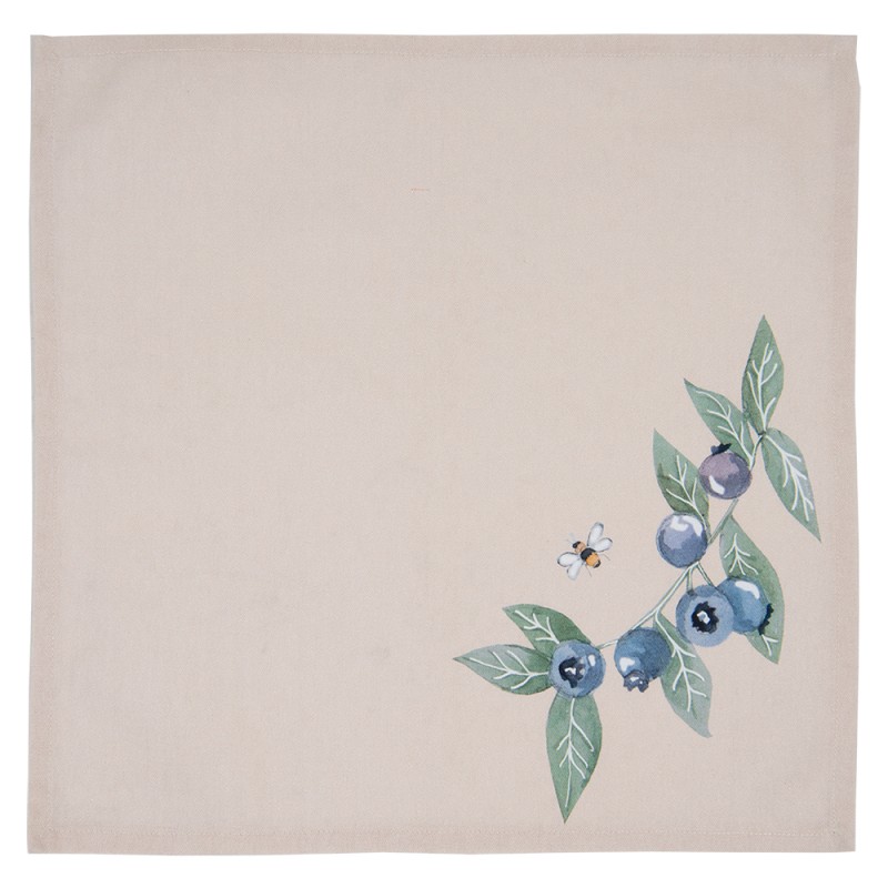 Clayre & Eef Napkins Cotton Set of 6 40x40 cm Beige Blue Cotton Square Blueberries