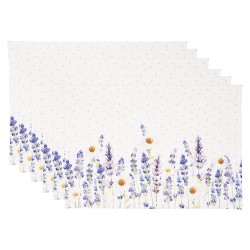 Clayre & Eef Sets de table (set de 6) 48*33 cm Blanc, Violet Coton Rectangle