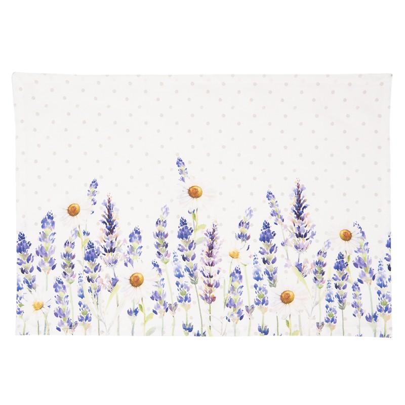 Clayre & Eef Placemats Set van 6  48x33 cm Wit Paars Katoen Rechthoek Lavendel