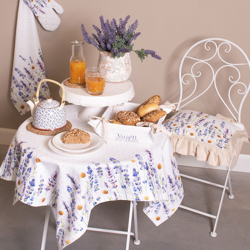 Clayre & Eef Sets de table set de 6 48x33 cm Blanc Violet Coton Rectangle Lavande