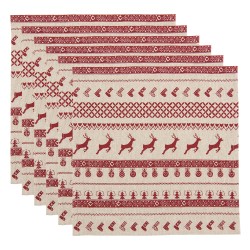 Clayre & Eef Christmas Napkins Set of 6 40x40 cm Red Beige Cotton Square Christmas