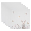 Clayre & Eef Napkins Cotton Set of 6 40x40 cm White Brown Cotton Square Rabbit