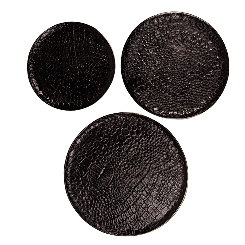 Clayre & Eef Decorative Serving Tray Set of 3 Ø 40 cm Black Aluminium Round