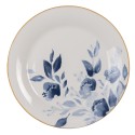 Clayre & Eef Piatto per la colazione Ø 20 cm Blu Beige Ceramica Rotondo Fiori
