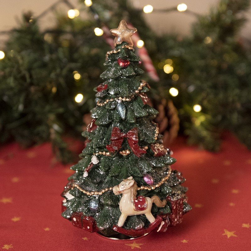 Clayre & Eef Musikbox Weihnachtsbaum 19 cm Grün Polyresin