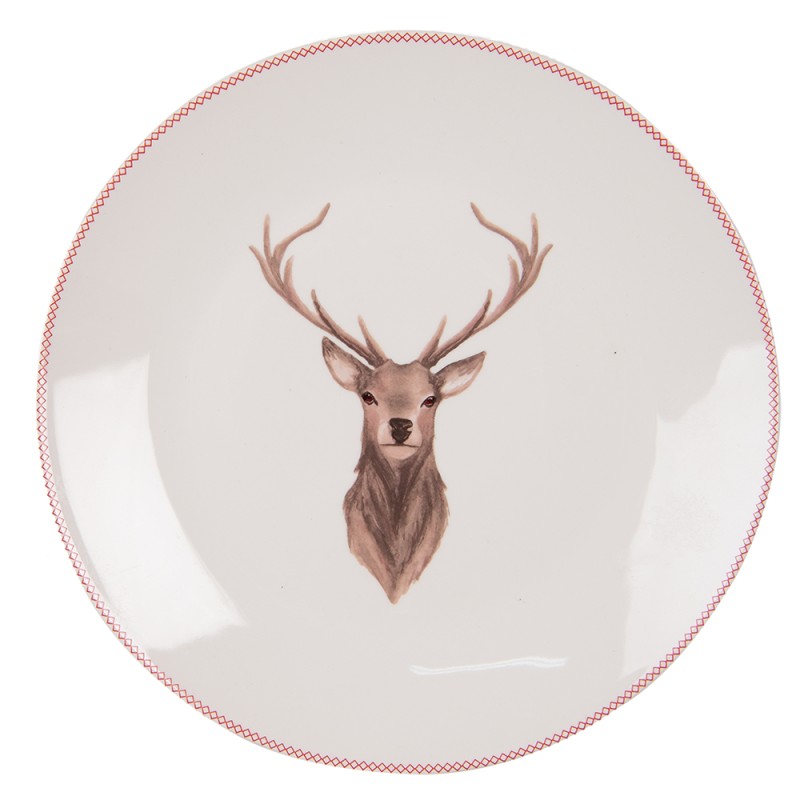 Clayre & Eef Breakfast Plate Ø 20 cm Beige Brown Porcelain Deer