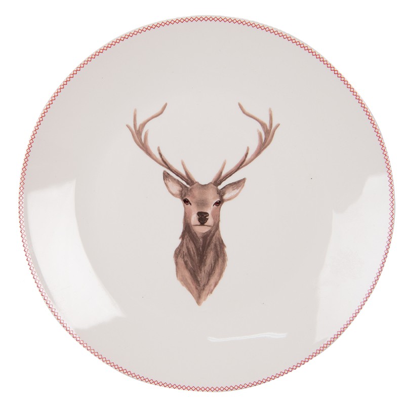 Clayre & Eef Assiette de petit déjeuner Ø 20 cm Beige Marron Porcelaine Cerf