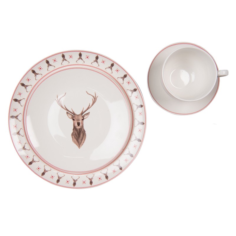 Clayre & Eef Assiette de petit déjeuner Ø 20 cm Beige Marron Porcelaine Cerf