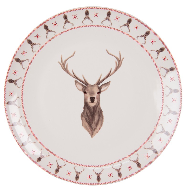 Clayre & Eef Dinner Plate Ø 26 cm Beige Brown Porcelain Round Deer