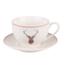 Clayre & Eef Tasse et soucoupe 200 ml Beige Porcelaine Cerf