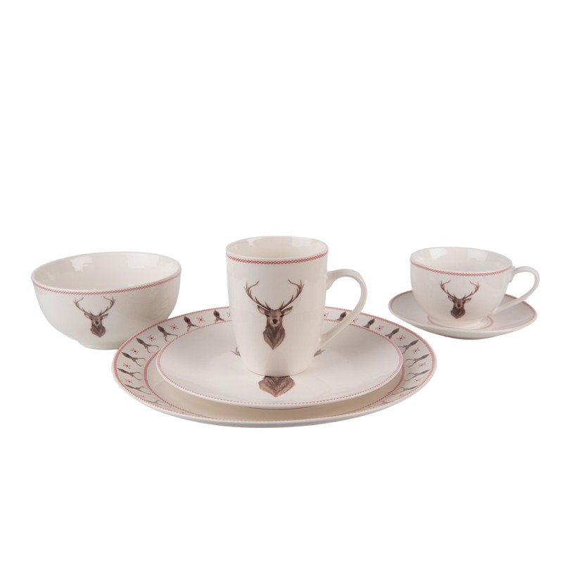 Clayre & Eef Tasse et soucoupe 200 ml Beige Porcelaine Cerf