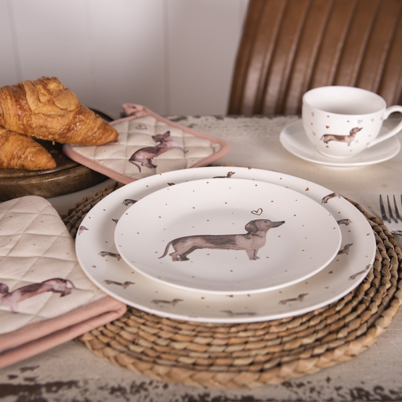 Clayre & Eef Assiette de petit déjeuner Ø 20 cm Beige Marron Porcelaine Teckel