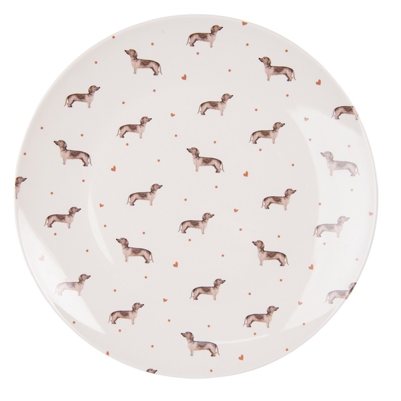 Clayre & Eef Dinner Plate Ø 26 cm Beige Brown Porcelain Round Dachshunds