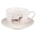 Clayre & Eef Tazza e piattino 200 ml Beige Marrone  Porcellana Rotondo Bassotto